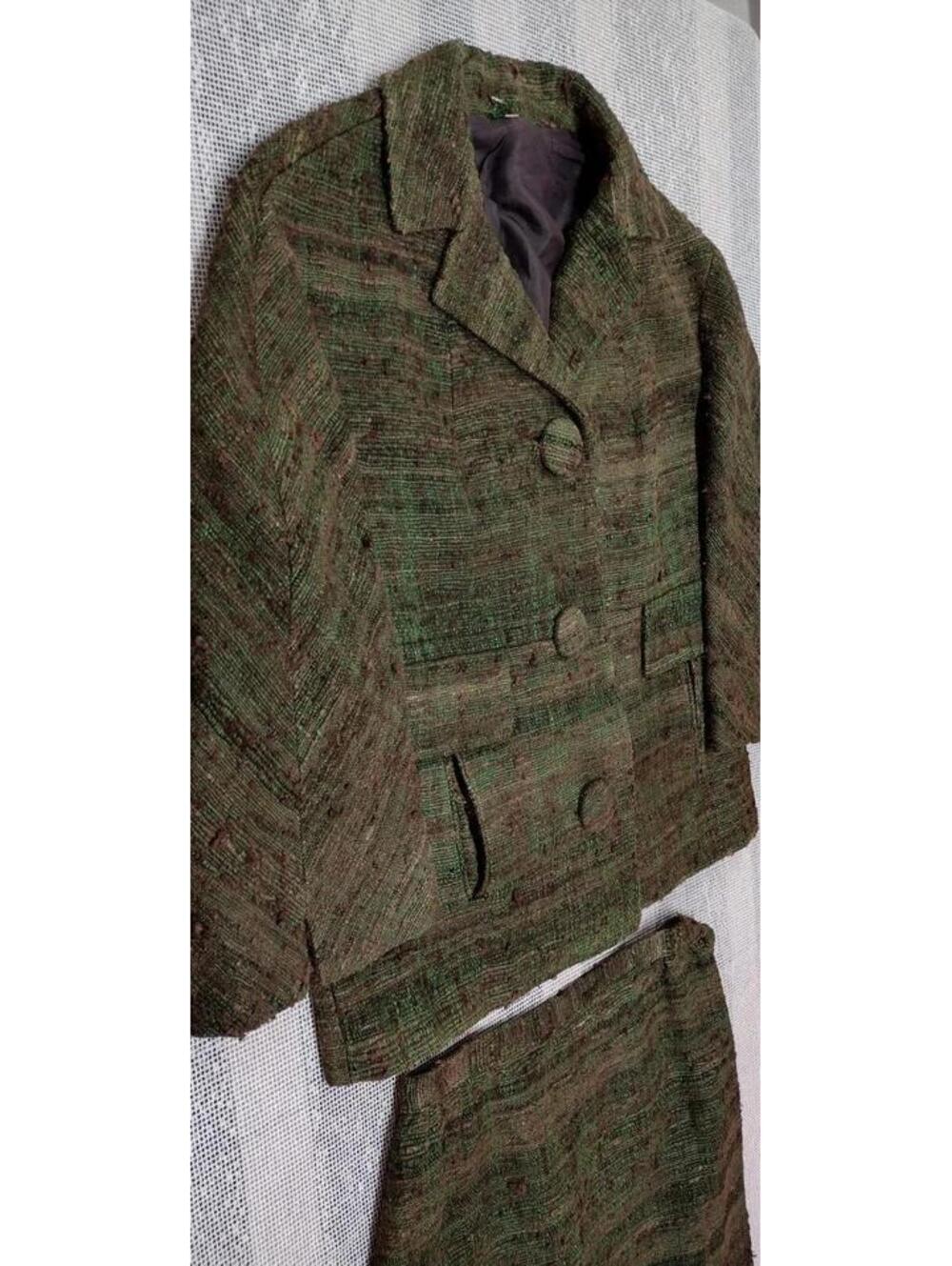 JACK FEIT NEW YORK early 1960s RAW WOVEN SILK BOXY JACKET Pencil Skirt S 26 inch